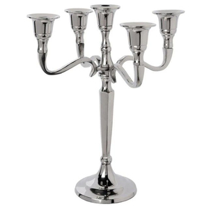 Candélabre décoratif de table à 5 bras en métal argenté au design fantastique, finition aluminium poli pour la décoration d'hôtel - Product Image 1