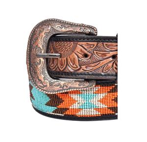 Best Selling Unisex Floral <b>Tooled</b> <b>Leather</b> <b>Belts</b> Geometrical Design Beaded <b>Belts</b> Fancy Buckles Customized by Top Manufacturers - Product Image 3