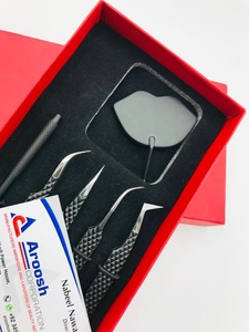 High Quality Black Matte Stainless Steel Diamond Eyelash Extension Tweezers Set with Custom Logo Lip <b>Mirror</b> <b>Box</b> Packing - Product Image 4