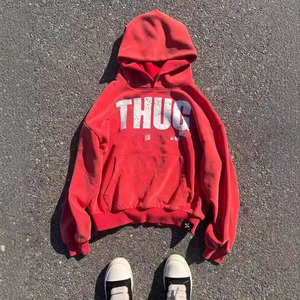 Manufacturer's Vintage Acid Wash Pullover Hoodie for Men 500gsm Heavyweight 100% Cotton Screen Printed No <b>Strings</b> Pocket Winter - Product Image 2