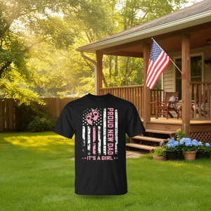 T-shirt promotionnel Fierté de papa nouveau : Fille, premier jour des Fêtes des Pères, drapeau américain – Design drapeau américain pour les jeunes papas et leur nouvelle fille - Product Image 3