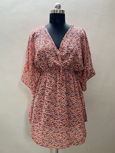 Diseñador indio de las mujeres Casual Oficina y fiesta desgaste verano playa Top estilo Formal impreso corto Kaftan vestido vacaciones playa-listo - Product Image 2