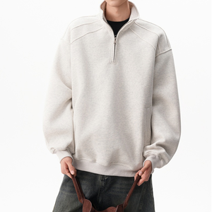 High Quality Simple Basics Men's Loose Solid <b>Grey</b> 1/4 Zip Cotton <b>Sweatshirt</b> Customized Winter Drop Shoulder Quarter Hoodies 2026 - Product Image 4