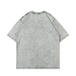 Camiseta de peso pesado Vintage de gran tamaño con cuello redondo para hombre de alta calidad, parche bordado desgastado, tela de punto, estilo informal - Product Image 4