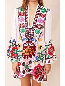 Vestido suelto de manga larga con bordado floral para mujer, Túnica mexicana, gran oferta, 2022 - Product Image 2