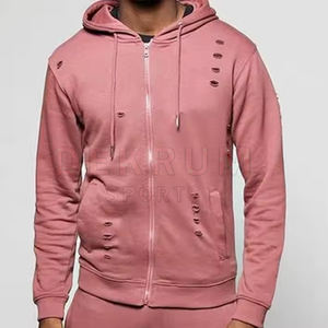 Le polyester/coton de survêtements affligés par pleine douille confortable lourde a fait la meilleure conception a affligé des survêtements - Product Image 4