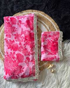 Sari Georgette liso Original impreso Digital con encaje de espejo y encaje Kodi Real, ropa de mujer de fiesta de Bollywood indio - Product Image 4