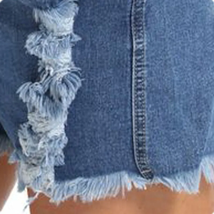 Combinaison <span class=keywords><strong>short</strong></span> <span class=keywords><strong>en</strong></span> <span class=keywords><strong>jean</strong></span> déchiré taille mi-haute ample et respirante pour femmes enceintes grandes tailles, motif uni, collection été - Product Image 5