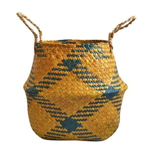 Cesta de almacenamiento ecológica para el hogar, diseño decorativo tejido de algas marinas con asas, círculo plegable de Vietnam - Product Image 4