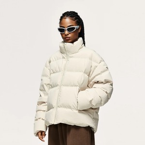 Unisex Winter Thick Short Canvas <b>Jacket</b> <b>White</b> Duck Style Solid Color Windproof Crop <b>Puffer</b> Stand Collar Heated Outerwear for <b>Men</b> - Product Image 2