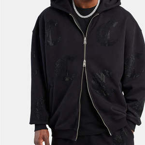 Survêtements à strass surdimensionnés et lourds pour hommes de qualité supérieure survêtements à la mode de rue survêtement à strass à fermeture éclair à double extrémité - Product Image 2