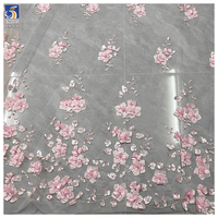 YX218 Kain Mesh Poliester Bordir Mutiara 3D Bunga Buatan Tangan Harga Grosir Laris Manis
