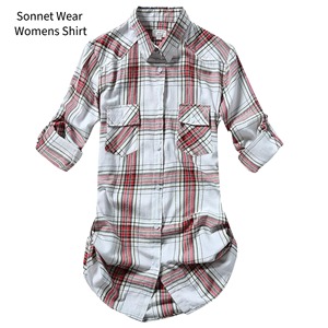 Chemises à manches longues en coton à carreaux pour femmes Chemises décontractées - Product Image 3