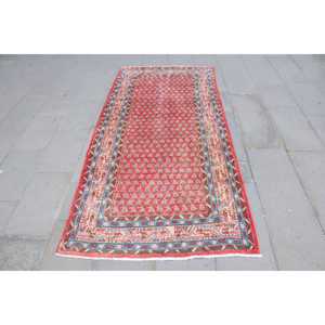 3.5x7.5 ft Turkish Vintage Moroccan <b>Wool</b> Rug <b>Red</b> Blue Patchwork Design Eco-Friendly Latex Backing - Product Image 1