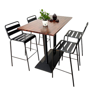 CBCF199 Industrial Design 1.2m <b>Bar</b> <b>Table</b> and 4 Iron Chairs with Backrests <b>Bar</b> Set - Product Image 1