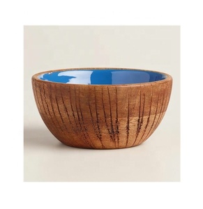 Prix usine 6x3 bol à salade en bois de manguier sculpté bol de service rond imprimé multicolore Design classique pour les fêtes en gros Inde - Product Image 5