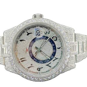 Edición limitada Iced Out VVS Clarity Moissanite Diamond Studded Oyester Reloj analógico de acero inoxidable blanco completo al menos precio - Product Image 1