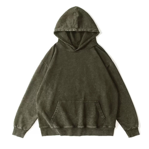 Venta al por mayor ácido lavado pesado 350 gramos algodón sudaderas hombres de gran tamaño desgastado Vintage lavado en relieve impresión sudaderas con capucha - Product Image 3