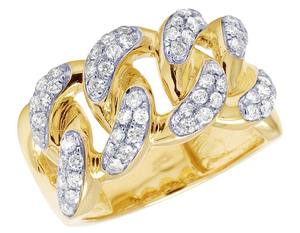 Hip Hop estilo personalizar en S925 plata amarillo chapado en oro Moissanite diamante cubano enlace anillo para hombres - Product Image 1