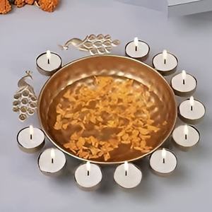Alta calidad Diwali Diya hecho a mano Metal Urli con Diya Set Urli Bowl Set Diwali regalo decoración del hogar para Diwali 2024 - Product Image 1