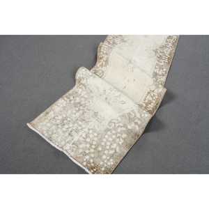 Tapis turc vintage, tapis de couloir 2x9,4 pi (61x285 cm), tapis en laine persane blanc - Product Image 4