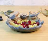 Plateau en céramique de luxe, motif feuille, style côtier, pour bibelots, bijoux, ou comme plat de service décoratif en porcelaine élégante pour fruits, vert, pour Ramadan et mariages