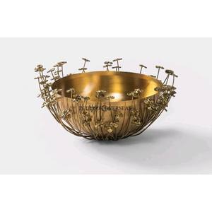 Cuenco decorativo de mesa y servicio de frutas de diseñador único elegante chapado en oro de alta calidad con textura martillada de Metal de calidad Superior - Product Image 5