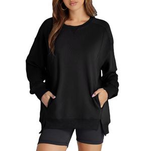 Jersey liso en blanco bordado Logo cuello redondo sudadera Yoga gimnasio entrenamiento sudadera para figuras de hombro caído transpirable - Product Image 3