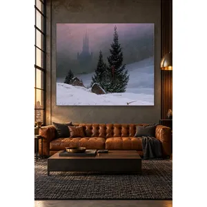 Impression sur toile de Fida Caspar David Friedrich : Piniers enneigés et cathédrale dans la brume - Product Image 1