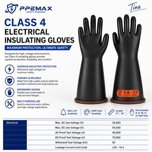 Gants isolants haute tension en caoutchouc bicolores de classe 4 pour travaux en sous-station, avec revers roulé, 40KV - Product Image 3