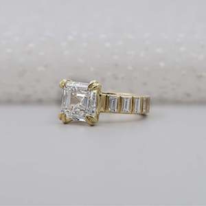 Asscher Cut <b>Diamond</b> Engagement <b>Ring</b> with Baguette <b>Diamond</b> Band-IGI Certified-<b>Diamond</b> <b>Rings</b> - Product Image 2