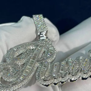 Moissanite blanco redondo y forma de baguette colgante de litro personalizado Moissanite colgante de plata esterlina colgante de HIP HOP - Product Image 1