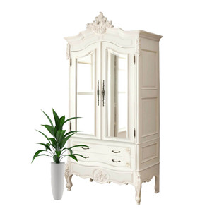 ตู้เสื้อผ้าไม้มะฮอกกานีสไตล์ฝรั่งเศสตู้เสื้อผ้ากระจกสองประตูสีขาวพร้อมแผง MDF ปรับได้ลิ้นชักเก็บของ - Product Image 3