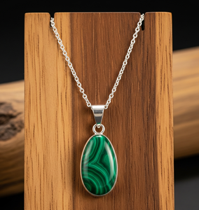 Cadena delicada de Plata de Ley 925 para uso diario, colgante de forma ovalada de malaquita Natural bohemio, colgantes de moda de cristal curativo, regalo - Product Image 5