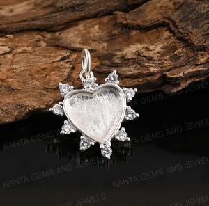 High Quality 925 Sterling Silver 12mm Heart Shape Blank Bezel Pendant Zircon Setting Resin <b>Ashes</b> Work Memorial Jewelry - Product Image 4