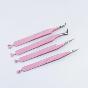 Pince à épiler d'extension de cils en acier inoxydable de la meilleure qualité en gros pince à épiler rose à pointe en fibre de haute qualité pince à cils à pointe dorée - Product Image 1