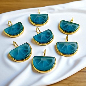 Carved Lemon Shape London <b>Blue</b> <b>Topaz</b> Gemstone Handmade Charm Pendant DIY Gold Plated Gemstone Pendant - Product Image 4