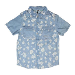 Camisa de Mezclilla de Manga Corta para Niños - Azul Claro - Product Image 1