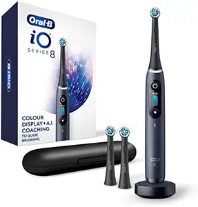 Oral b power io series 9 escova de dente elétrica, recarregável, aquamarino, com (4), cabeça de escova e estojo de viagem