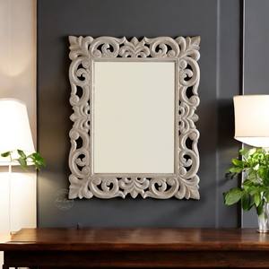 Elegante espejo blanco redondo con intrincado marco floral Elegante y decorativo Ideal para sala de estar o dormitorio - Product Image 5