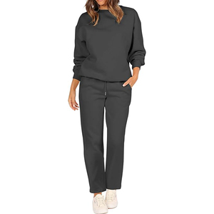 Tops de cuello redondo y pantalones de pierna ancha, chándal de gran tamaño para mujer, pulóver, conjunto de chándal de lana de alta calidad, conjuntos de salón, chándal - Product Image 6
