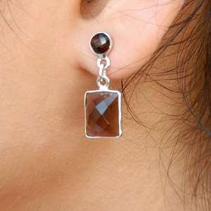 Boucles d'oreilles pendantes en quartz fumé : Bijoux en argent sterling, pierre de naissance de novembre - Product Image 1