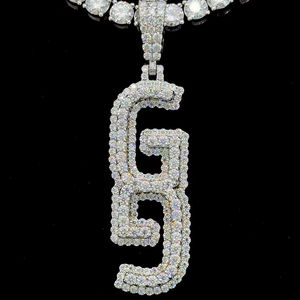 Colgante de moissanita personalizado Vertical, nombre de letra Iced Out 925, joyería de plata Hiphop, colgante de moissanita - Product Image 1