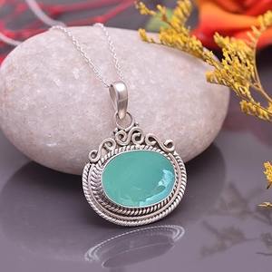 Cadeau d'amour Pendentif Aqua Calcedony Gemstone Pendentif fin en argent sterling 925 Collier de mariage parfait avec bijoux estampillés - Product Image 4