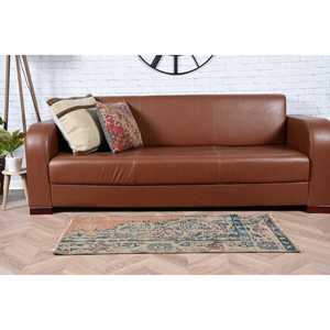 Alfombra Vintage, Pequeña Alfombra Turca de 2x4 pies, Alfombra de Lana con Bordes Azules y Marrones - Product Image 4