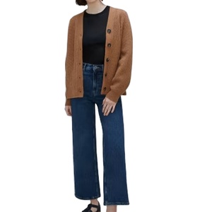 Women's High Quality Oversized <strong>Cardigan</strong> Casual Long Sleeve <strong>Button</strong> Sweater with Embroidery Decoration Flat Knitted Technics