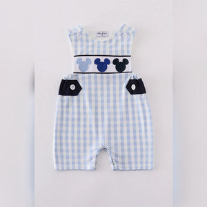 Mameluco azul marino Jonjon para bebé con bordado de personajes personalizados, atuendo infantil, ropa de algodón para bebé hecha a mano por el fabricante - Product Image 1