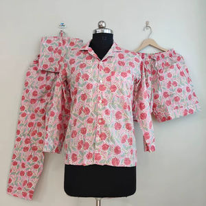 <b>Women's</b> 100% Cotton V-Neck Long Sleeve Lounge Sleep Set-Button Fly Jogger Pants Floral Print Full-Length Luxury <b>Summer</b> <b>Pajamas</b> - Product Image 1