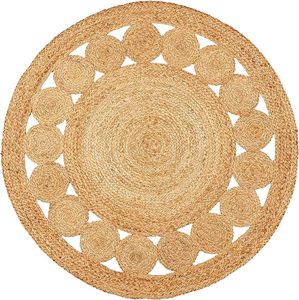 Alfombra trenzada de yute, redonda de 3 pies, alfombra Bohemia natural, adaptada para interiores vintage de granja, diseño reversible - Product Image 1