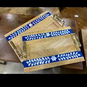 Bandeja DE SERVICIO DE MADERA hecha a mano moderna con asa, último diseño, alta calidad, estándar superior, regalo de vacaciones de Navidad, decoración del hogar - Product Image 1